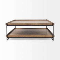 Trey Brown/Black Rectangular Solid Wood Top Table Metal Frame Two-Tier Coffee Table - Ornate Home