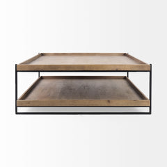 Trey Brown/Black Rectangular Solid Wood Top Table Metal Frame Two-Tier Coffee Table - Ornate Home