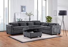 Trey Gray 115"W Chenille Sectional Sofa with Ottoman - Ornate Home