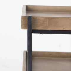 Trey Medium Brown/Black Square Wooden Three-Tiered Iron Frame End/Side Table - Ornate Home