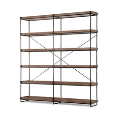 Trey Medium Brown Wood and Iron Five Tray Shelf Shelving Unit