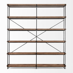 Trey Medium Brown Wood and Iron Five Tray Shelf Shelving Unit