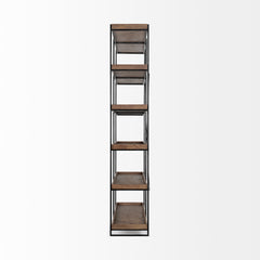 Trey Medium Brown Wood and Iron Five Tray Shelf Shelving Unit