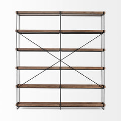 Trey Medium Brown Wood and Iron Five Tray Shelf Shelving Unit