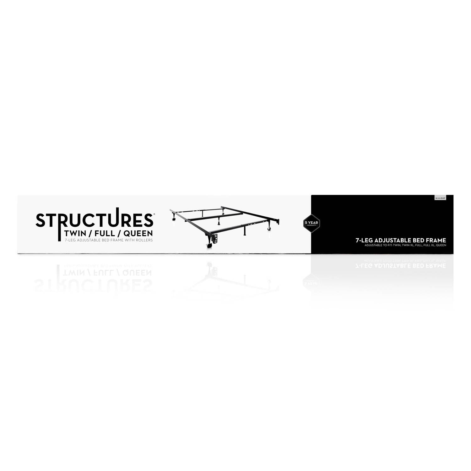 Tri-Support Black Queen/Full/Twin Adjustable Bed Frame w/ Rug Rollers - Ornate Home