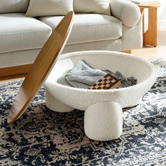 Tridome Natural/Ivory Round Boucle Upholstered Storage Coffee Table - Ornate Home