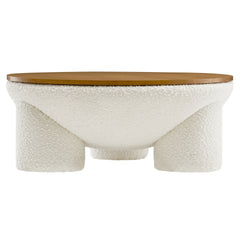 Tridome Natural/Ivory Round Boucle Upholstered Storage Coffee Table - Ornate Home