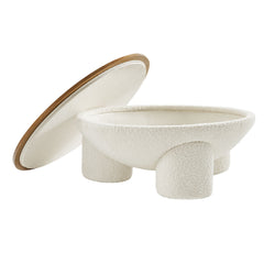 Tridome Natural/Ivory Round Boucle Upholstered Storage Coffee Table - Ornate Home