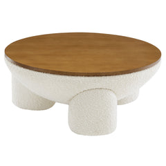 Tridome Natural/Ivory Round Boucle Upholstered Storage Coffee Table - Ornate Home