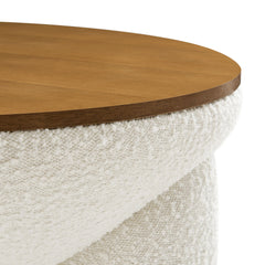 Tridome Natural/Ivory Round Boucle Upholstered Storage Coffee Table - Ornate Home