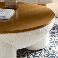 Tridome Natural/Ivory Round Boucle Upholstered Storage Coffee Table - Ornate Home