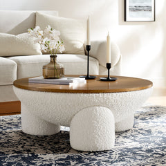 Tridome Natural/Ivory Round Boucle Upholstered Storage Coffee Table - Ornate Home