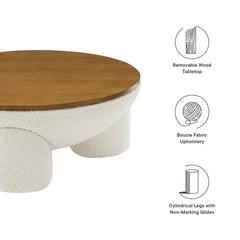 Tridome Natural/Ivory Round Boucle Upholstered Storage Coffee Table - Ornate Home