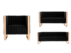 Trillium 3 Piece - Sofa, Loveseat and Armchair Set in Black and Gold - Ornate Home