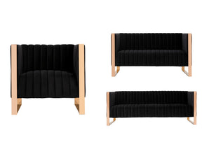 Trillium 3 Piece - Sofa, Loveseat and Armchair Set in Black and Gold - Ornate Home