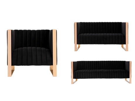 Trillium 3 Piece - Sofa, Loveseat and Armchair Set in Black and Gold - Ornate Home