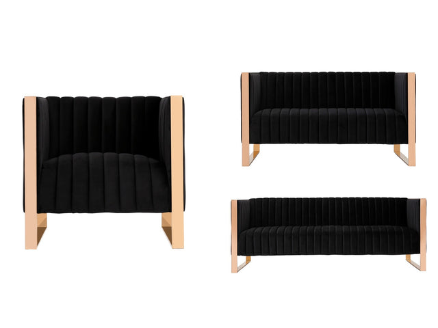 Trillium 3 Piece - Sofa, Loveseat and Armchair Set in Black and Gold - Ornate Home