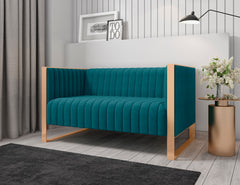 Trillium Loveseat in Aqua Blue and Gold - Ornate Home