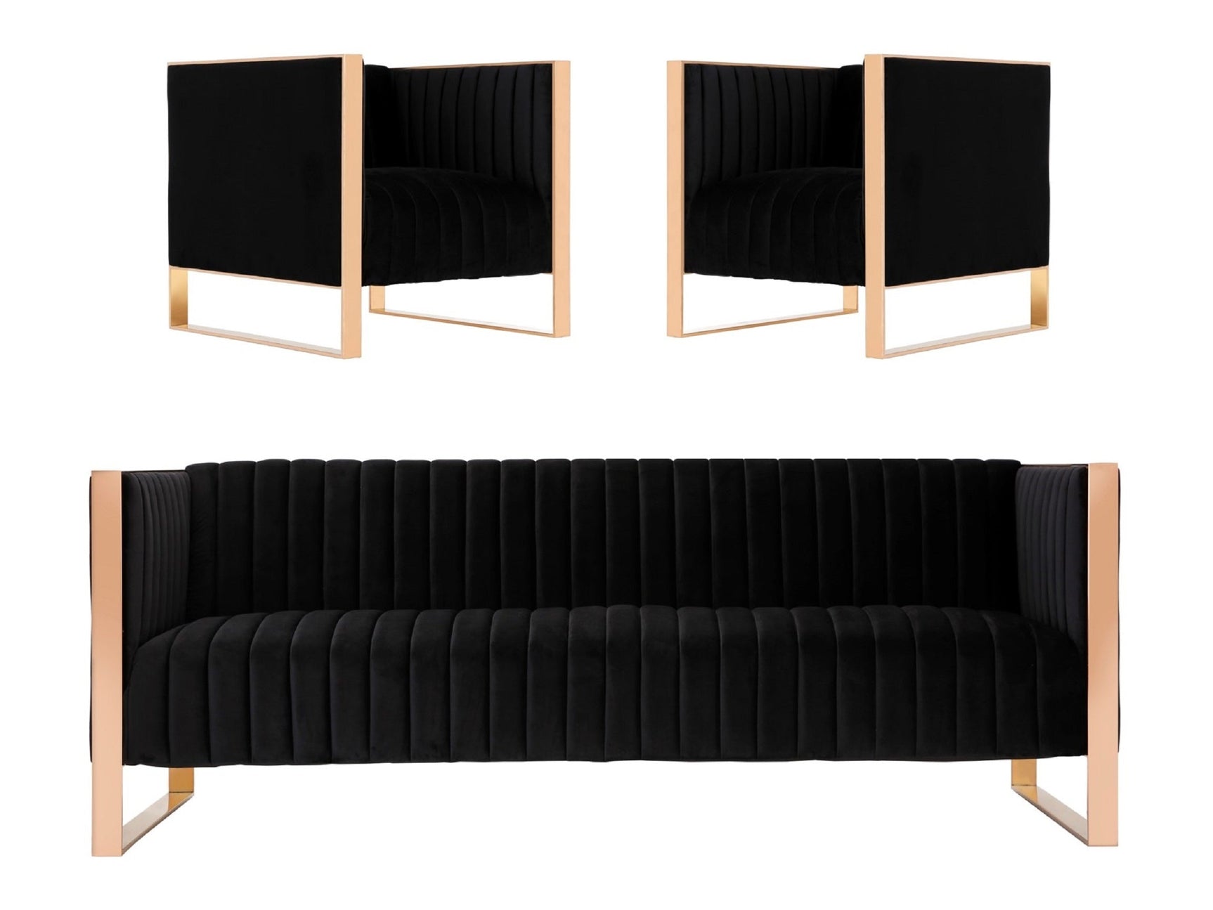 Trillium Sofa and Armchair in Black and Gold (set of 3) - Ornate Home