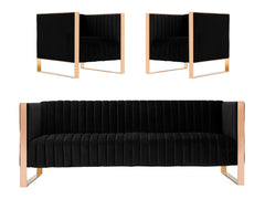 Trillium Sofa and Armchair in Black and Gold (set of 3) - Ornate Home