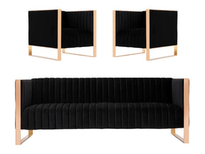 Trillium Sofa and Armchair in Black and Gold (set of 3) - Ornate Home