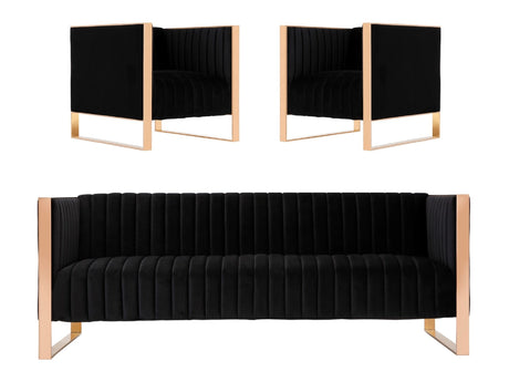 Trillium Sofa and Armchair in Black and Gold (set of 3) - Ornate Home