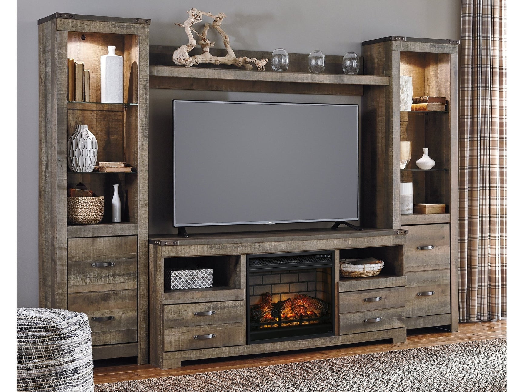 Trinell Brown 4-Piece Entertainment Center with Electric Fireplace (Online Special Price) - Ornate Home