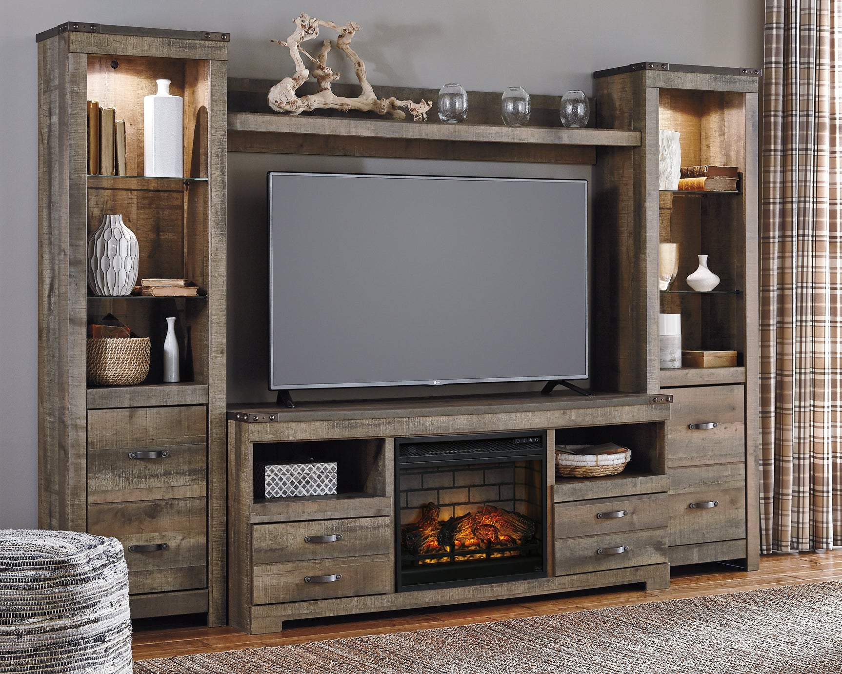 Trinell Brown 4-Piece Entertainment Center with Electric Fireplace (Online Special Price) - Ornate Home