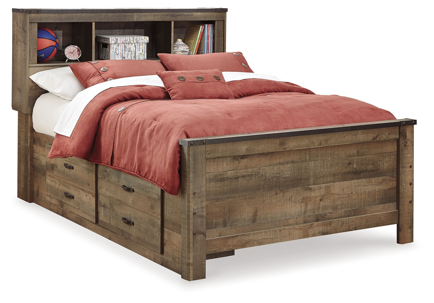 Trinell Brown Full Bookcase Bed with 2 Sided Storage (Online Special Price) - Ornate Home