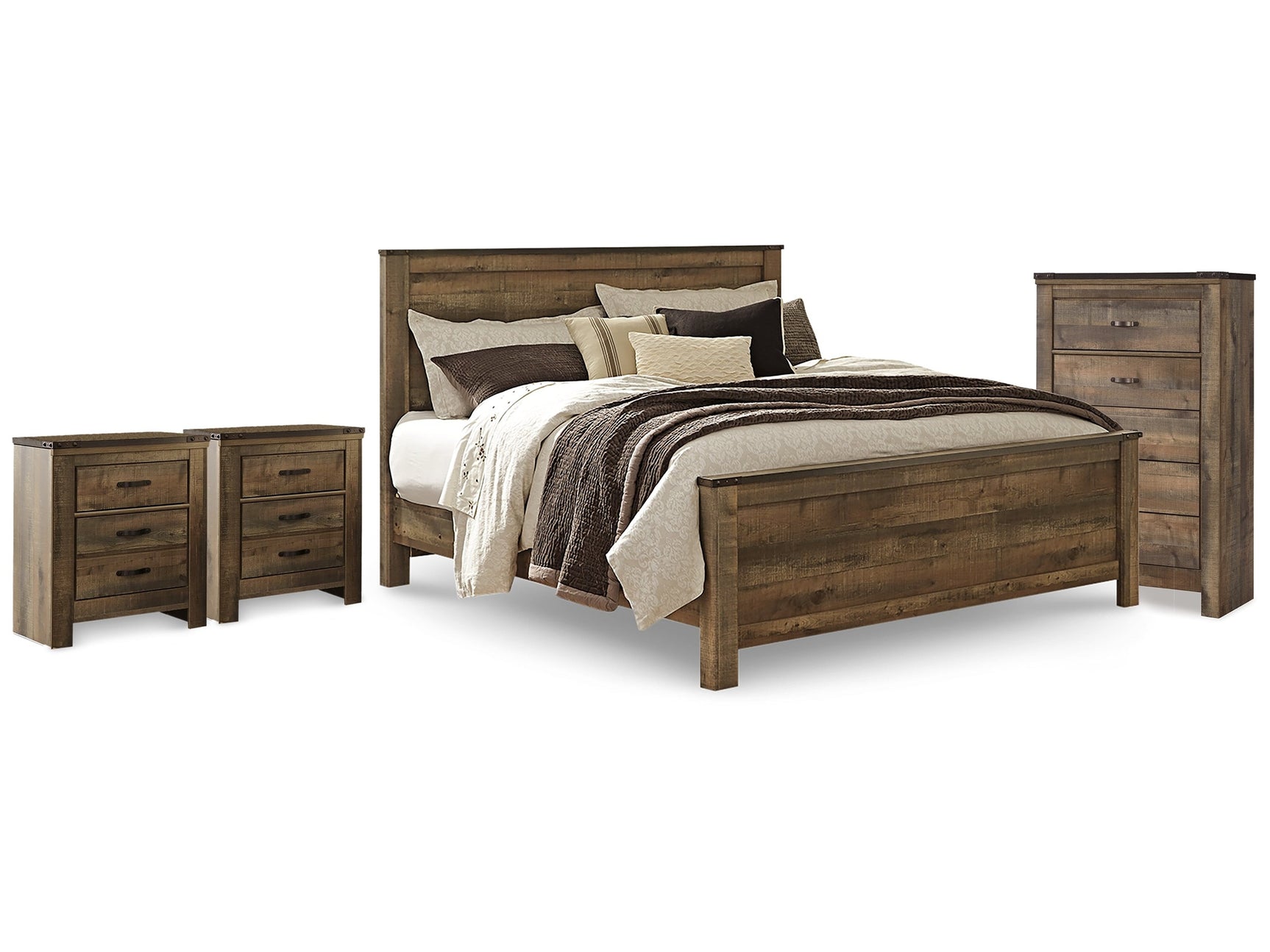 Trinell Brown King Panel Bedroom Set with Chest and 2 Nightstands - Ornate Home