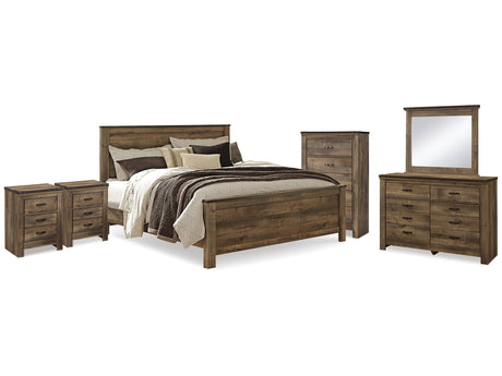 Trinell Brown King Panel Bedroom Set with. Dresser, Mirror, Chest and 2 Nightstands - Ornate Home