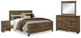 Trinell Brown King Panel Bedroom Set with Dresser, Mirror and 2 Nightstands - Ornate Home