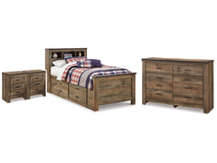 Trinell Brown Twin Bookcase Bed, Dresser and 2 Nightstands - Ornate Home