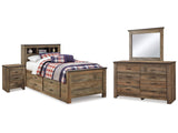Trinell Brown Twin Bookcase Storage Bedroom Set with Dresser, Mirror and Nightstand - Ornate Home