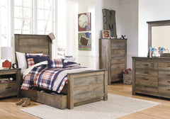 Trinell Brown Twin Panel Bed with 1 Large Storage Drawer - Ornate Home