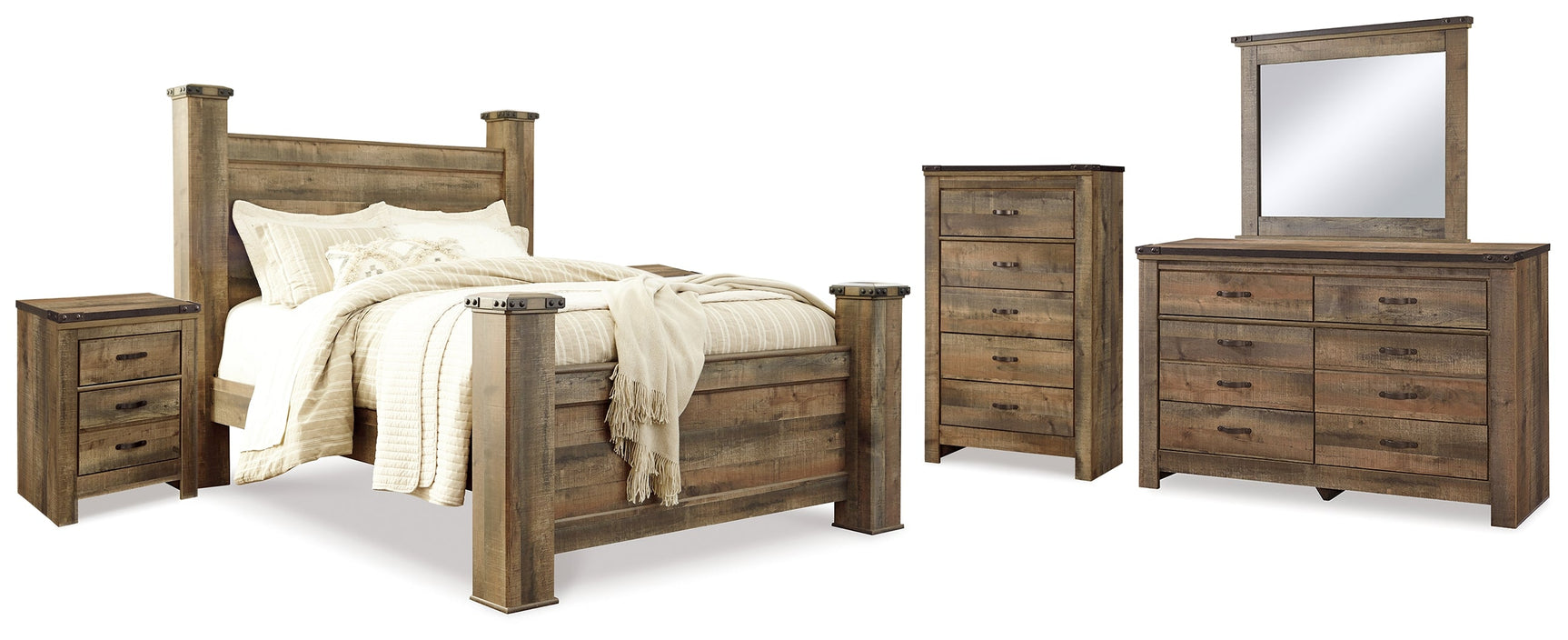 Trinell Nova Queen Poster Bedroom Set with Dresser, Mirror, Chest and 2 Nightstands (Online Special Price) - Ornate Home