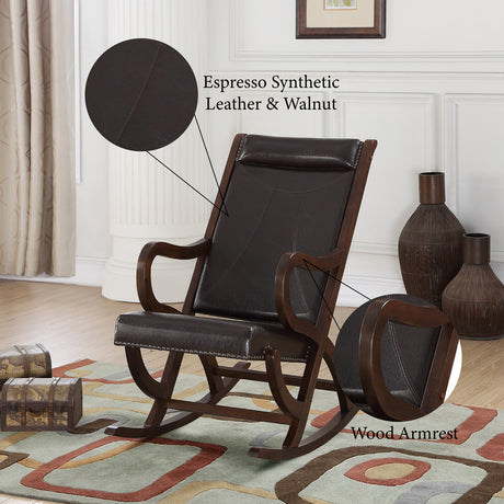Triton Espresso PU & Walnut Rocking Chair - Ornate Home
