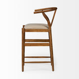 Trixie Cream/Brown Upholstered Seat Wood Frame Bar Stool - Ornate Home