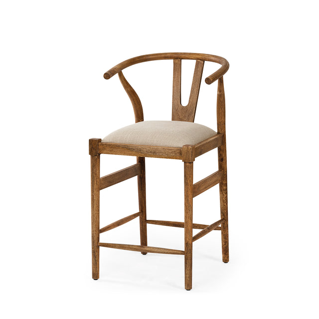 Trixie Cream/Brown Upholstered Seat Wood Frame Counter Stool - Ornate Home