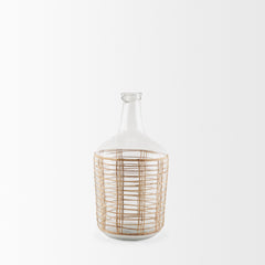 Troian Clear Medium Rattan Wrapped Glass Bottle - Ornate Home