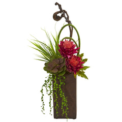 Tropical & Succulent Artificial Arrangement in Brown Vase - Ornate Home