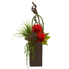 Tropical & Succulent Artificial Arrangement in Brown Vase - Ornate Home