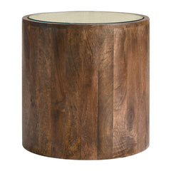 Truett Walnut Round Wood Rattan Side Table - Ornate Home