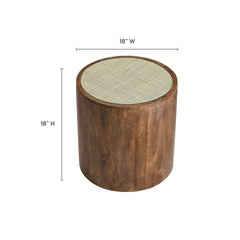 Truett Walnut Round Wood Rattan Side Table - Ornate Home
