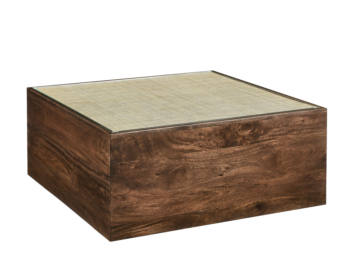 Truett Walnut Square Wood Rattan Coffee Table - Ornate Home