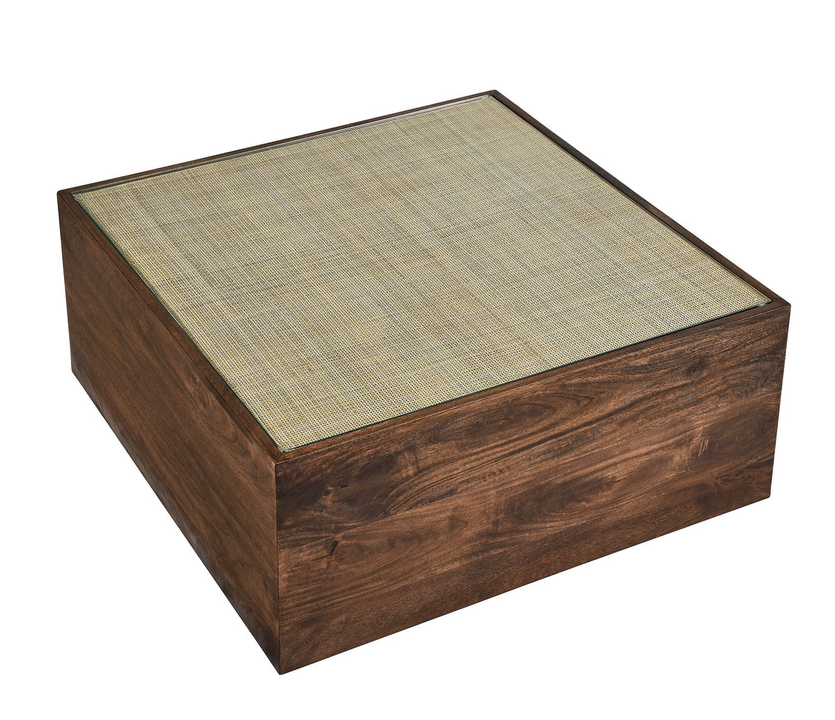 Truett Walnut Square Wood Rattan Coffee Table - Ornate Home