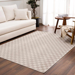 Truls 3D Checkered Washable Rug - Biscotti - Ornate Home