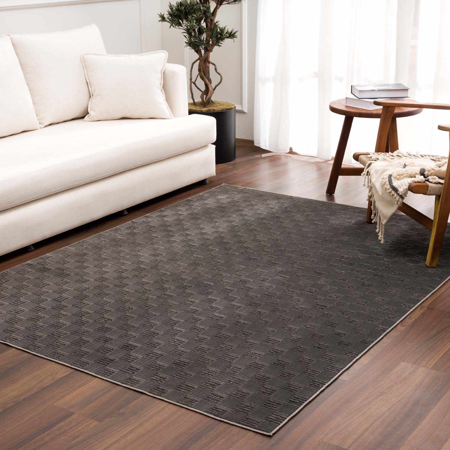 Truls 3D Checkered Washable Rug - Black - Ornate Home