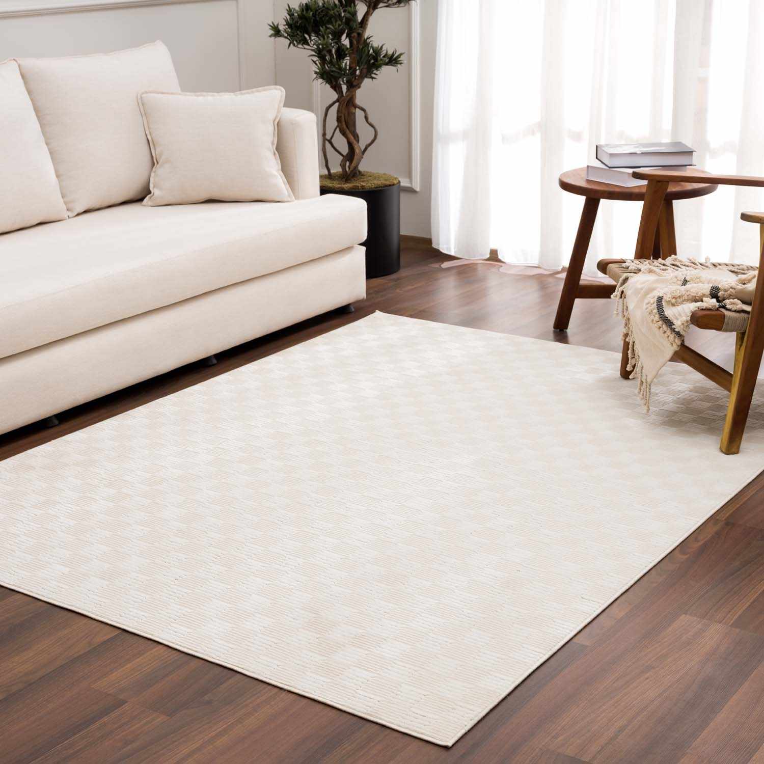 Truls 3D Checkered Washable Rug - Bone - Ornate Home