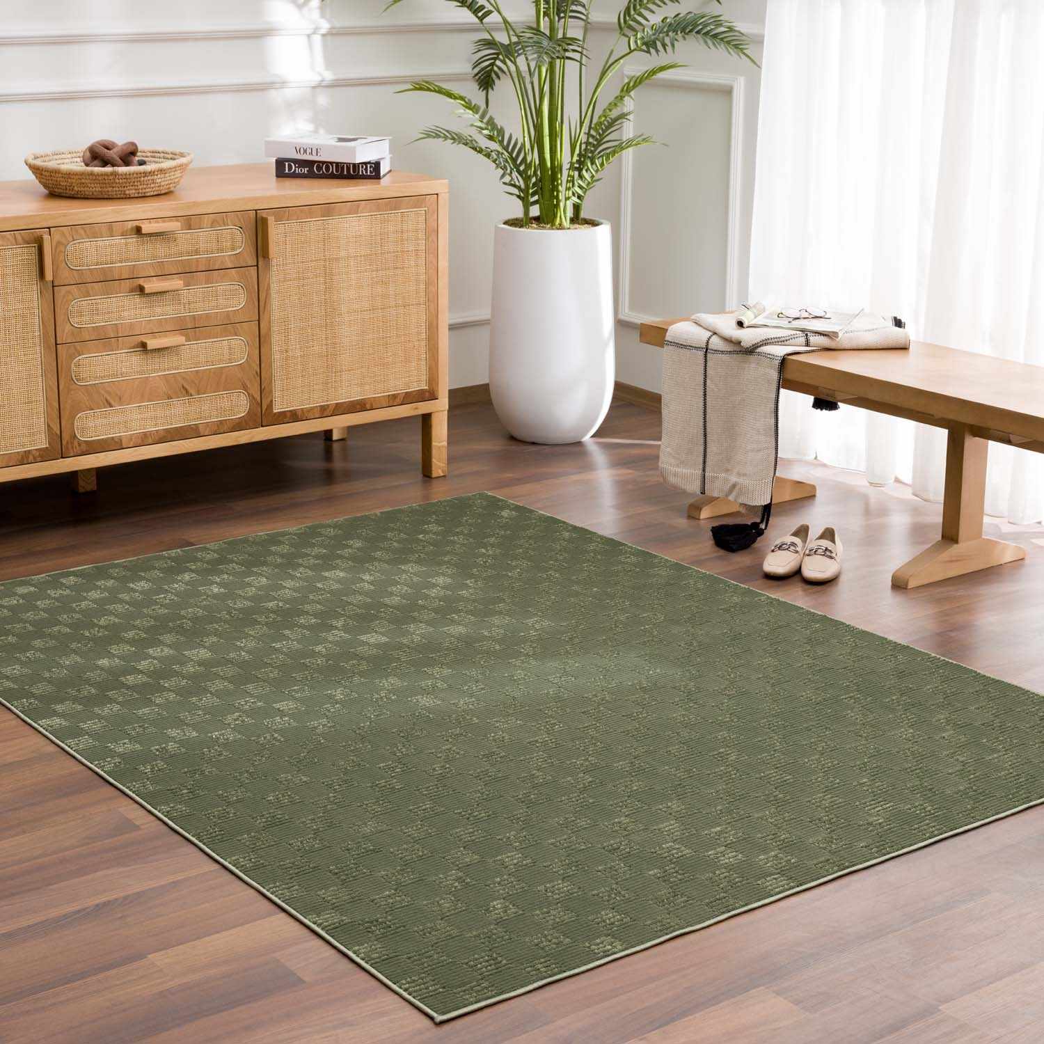 Truls 3D Checkered Washable Rug - Green - Ornate Home